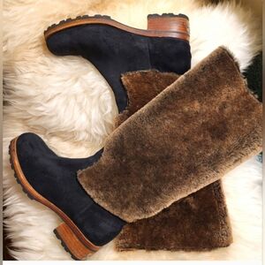 UGG Christie Women's Black Shearling fleece Leather Boots Size 7